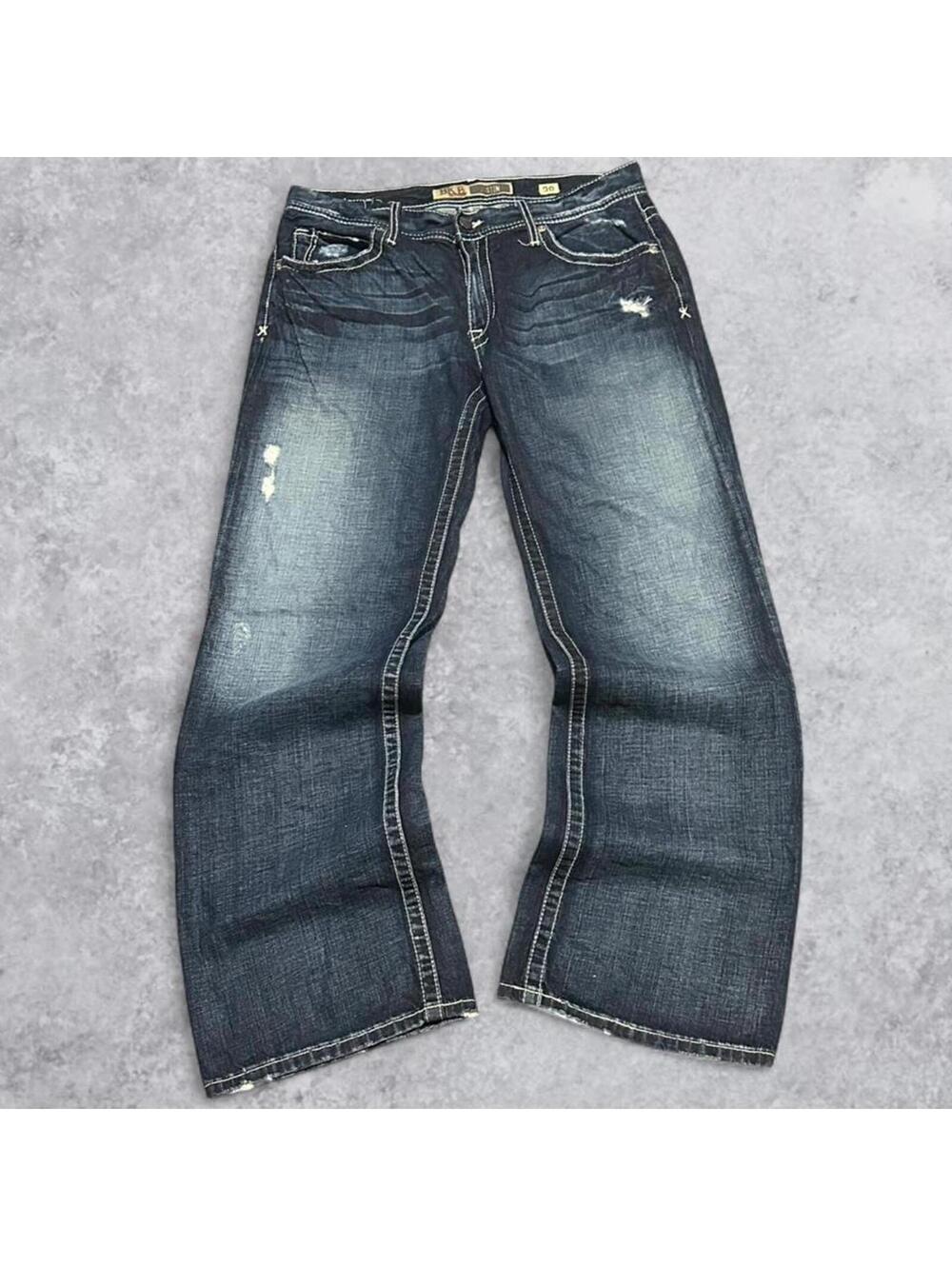 Y2K BKE Justin Distressed Baggy Bootcut Jeans - 36X32